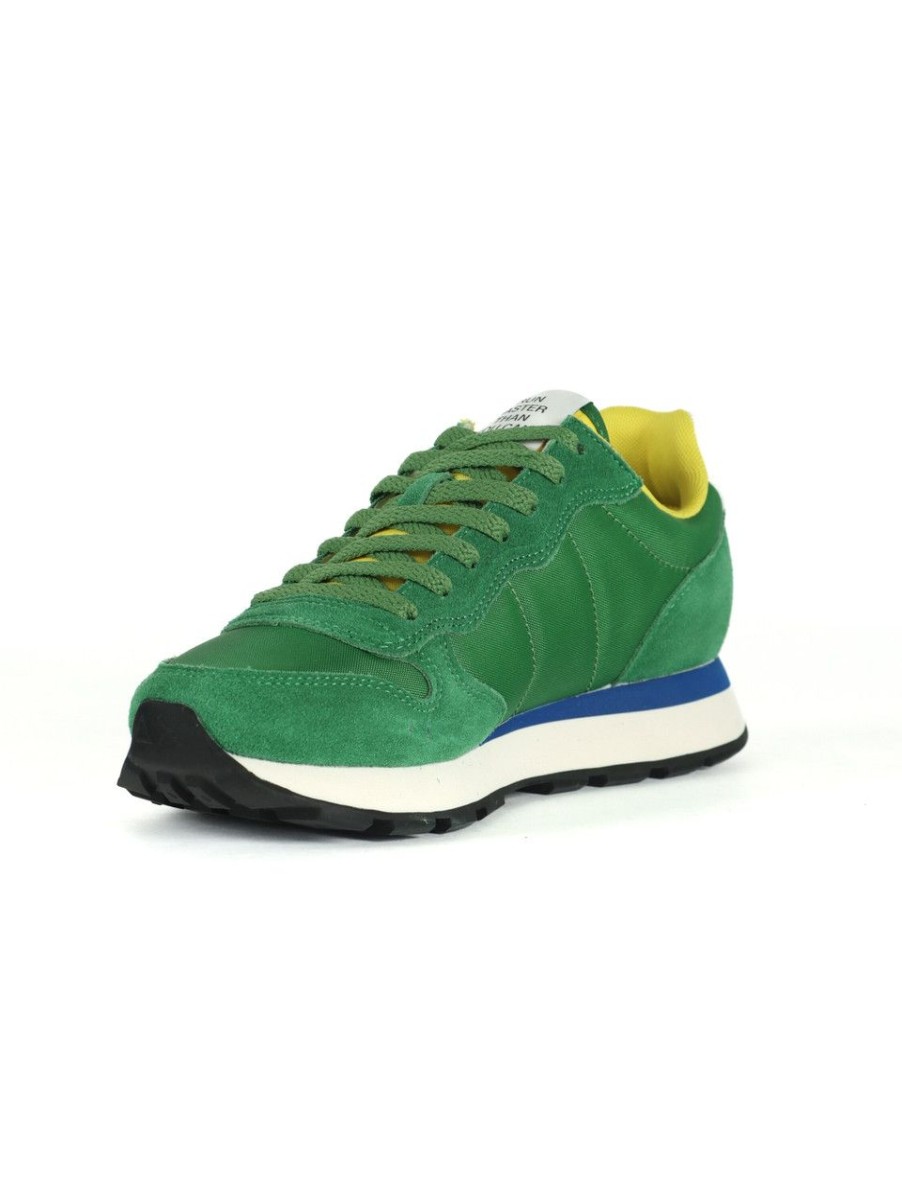 Uomo SUN68 | Sneakers In Pelle E Tessuto Tom Solid Verde