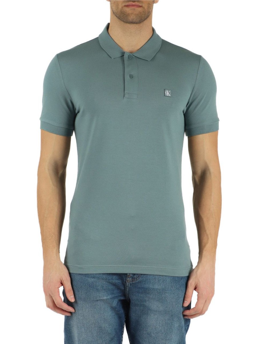 Uomo CALVIN KLEIN JEANS | Polo Slim Fit In Cotone Piquet Con Patch Logo Blu Chiaro