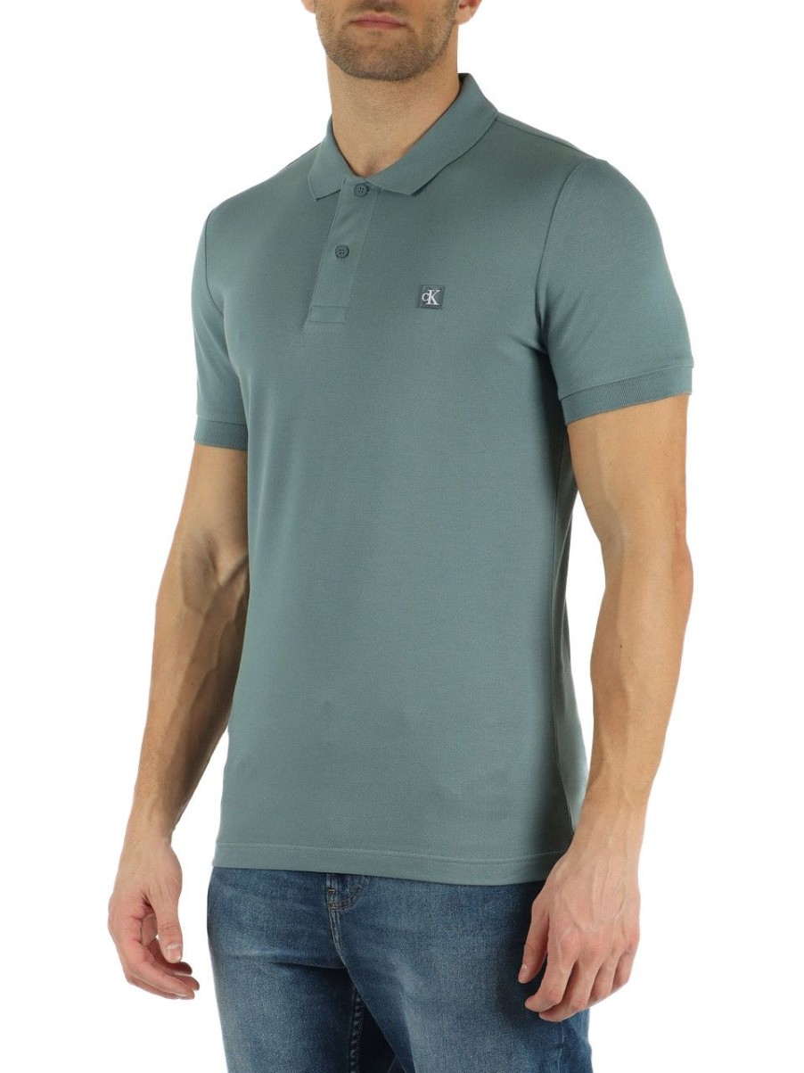 Uomo CALVIN KLEIN JEANS | Polo Slim Fit In Cotone Piquet Con Patch Logo Blu Chiaro