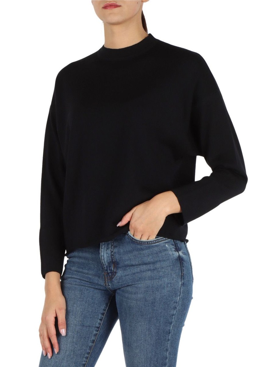 Donna ALPHA STUDIO | Maglia Girocollo Boxy Fit In Lana Merino Extrafine Nero