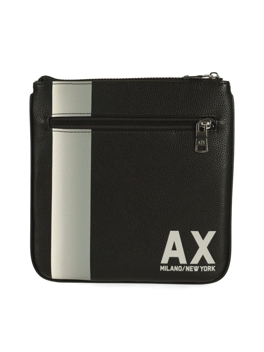 Uomo ARMANI EXCHANGE | Borsa A Tracolla Flat Con Stampa Logo Nero