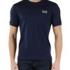 Uomo EA7 | T-Shirt In Cotone Con Inserti Stampa Logo Blu Scuro