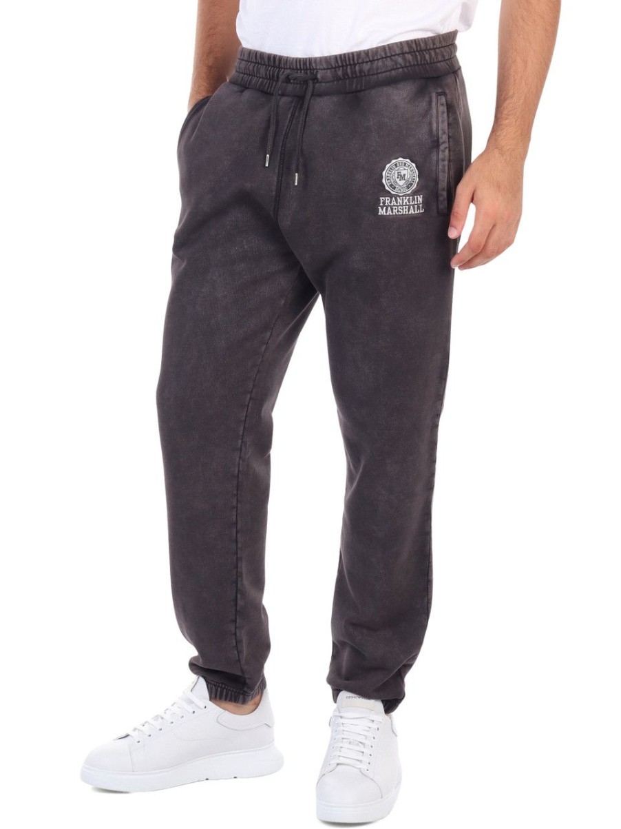 Uomo FRANKLIN & MARSHALL | Pantalone Sportivo In Cotone Felpato Effetto Slavato Grigio Scuro