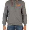 Uomo SUN68 | Felpa In Cotone Con Zip E E Ricamo Logo Grigio