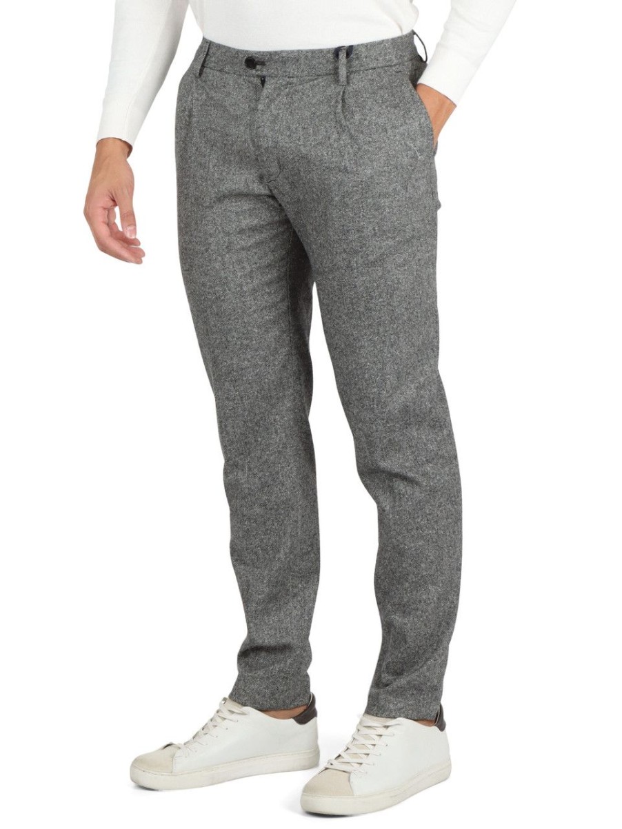 Uomo TOMMY HILFIGER | Pantalone Hampton Slim Tapered Fit In Misto Lana E Seta Grigio