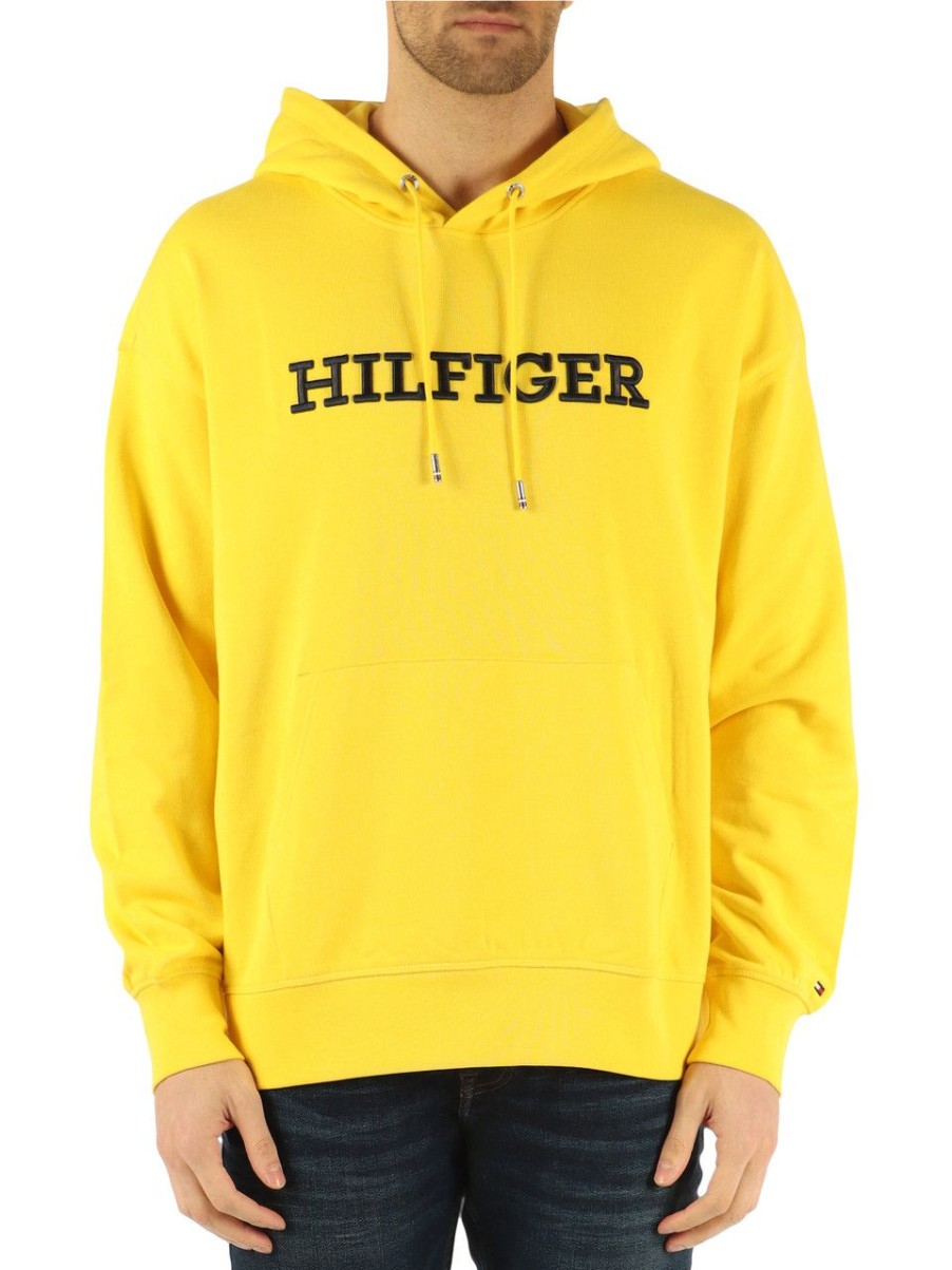 Uomo TOMMY HILFIGER | Felpa Con Cappuccio In Cotone Garzato Archive Fit Giallo