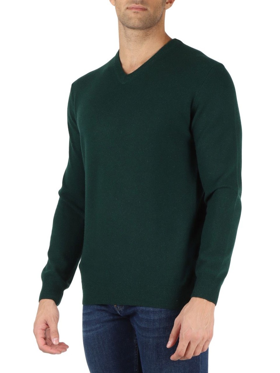 Uomo REFABRICS | Maglia Collo A V In Cashmere Verde Scuro