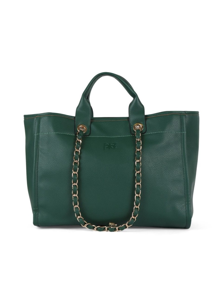 Donna FEZ | Borsa A Mano Effetto Martellato Con Placca Logo Verde Scuro