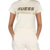 Donna GUESS | Active: T-Shirt In Cotone Con Scritta Logo Riflettente Panna