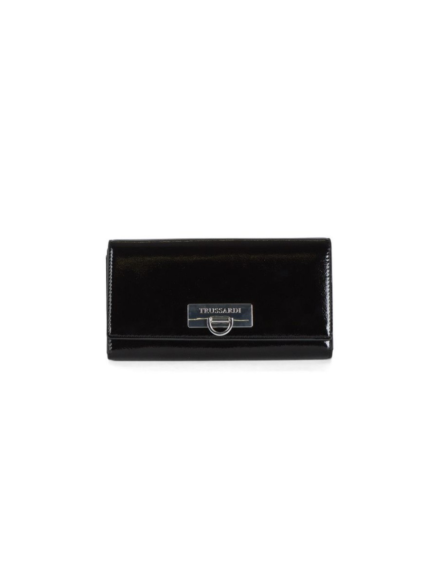 Donna TRUSSARDI | Portafoglio Ivy Continental Con Placca Logo Nero