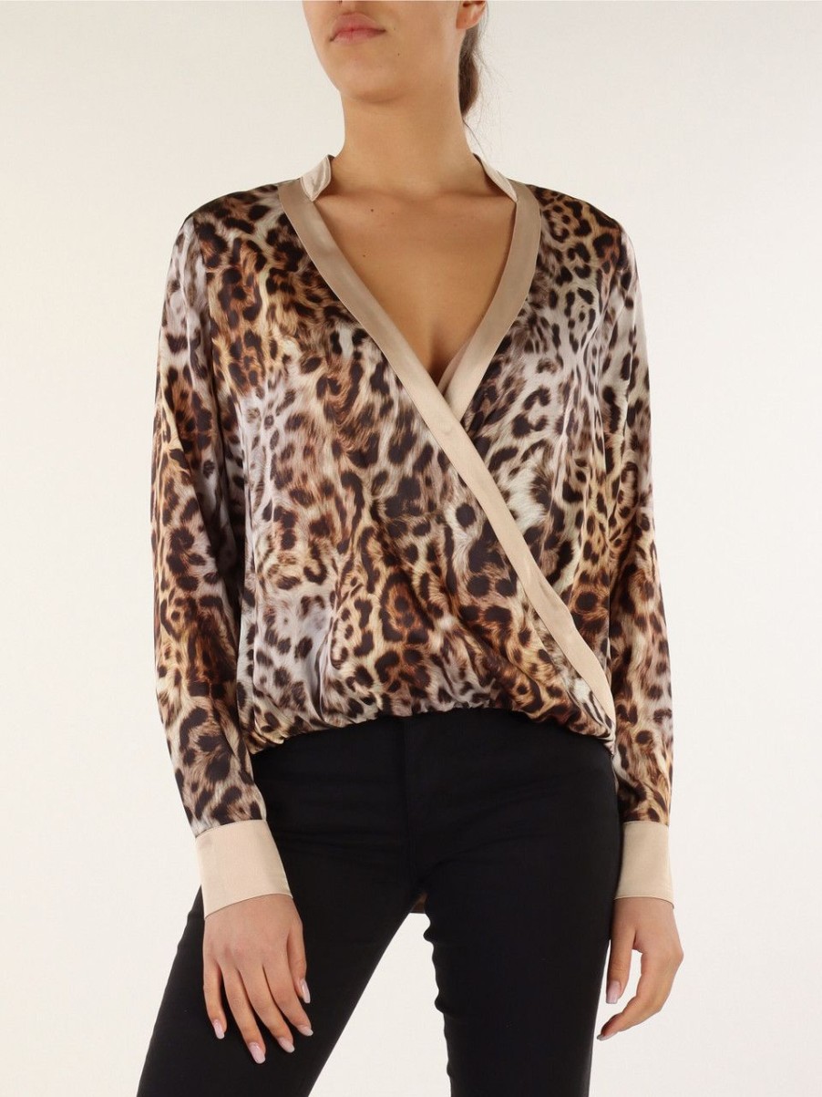 Donna MARCIANO GUESS | Blusa In Satin Con Inserti A Contrasto Animalier