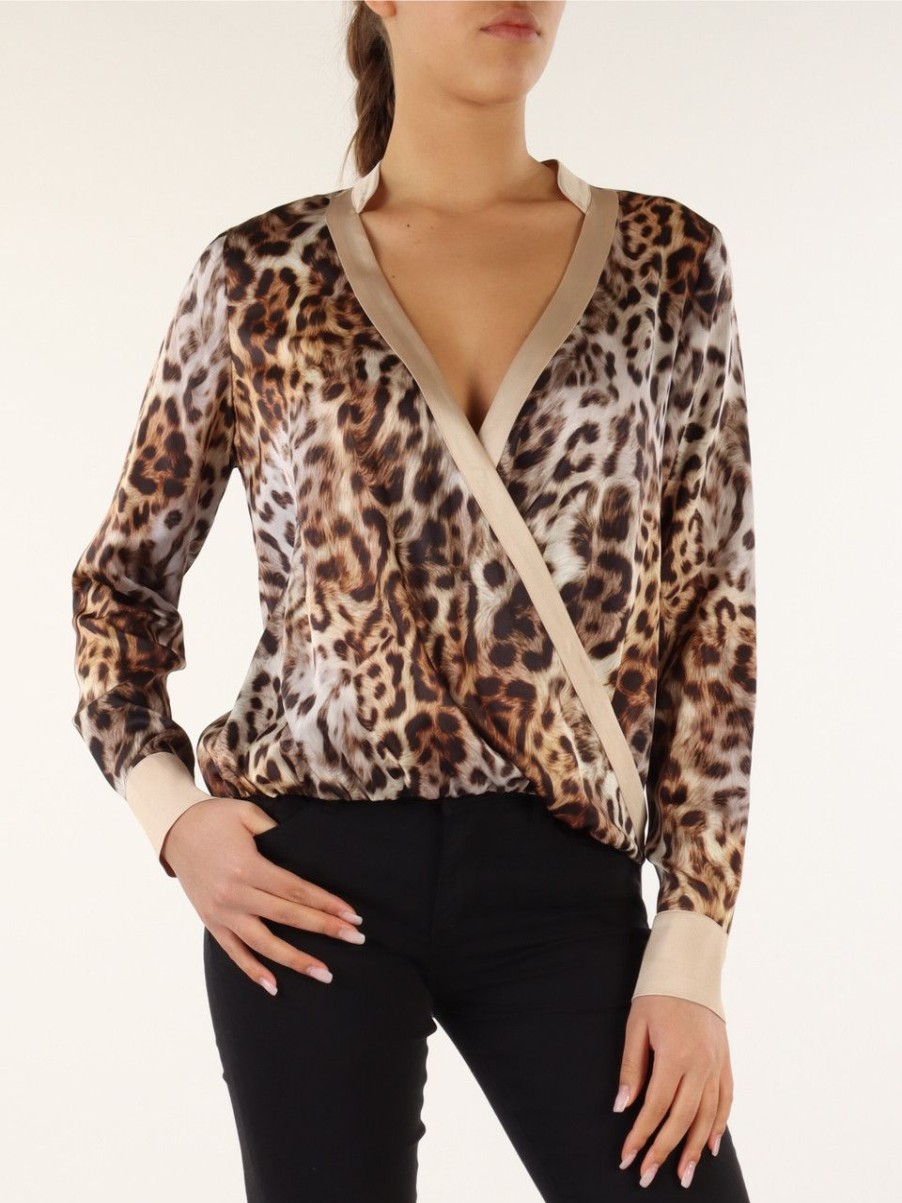 Donna MARCIANO GUESS | Blusa In Satin Con Inserti A Contrasto Animalier