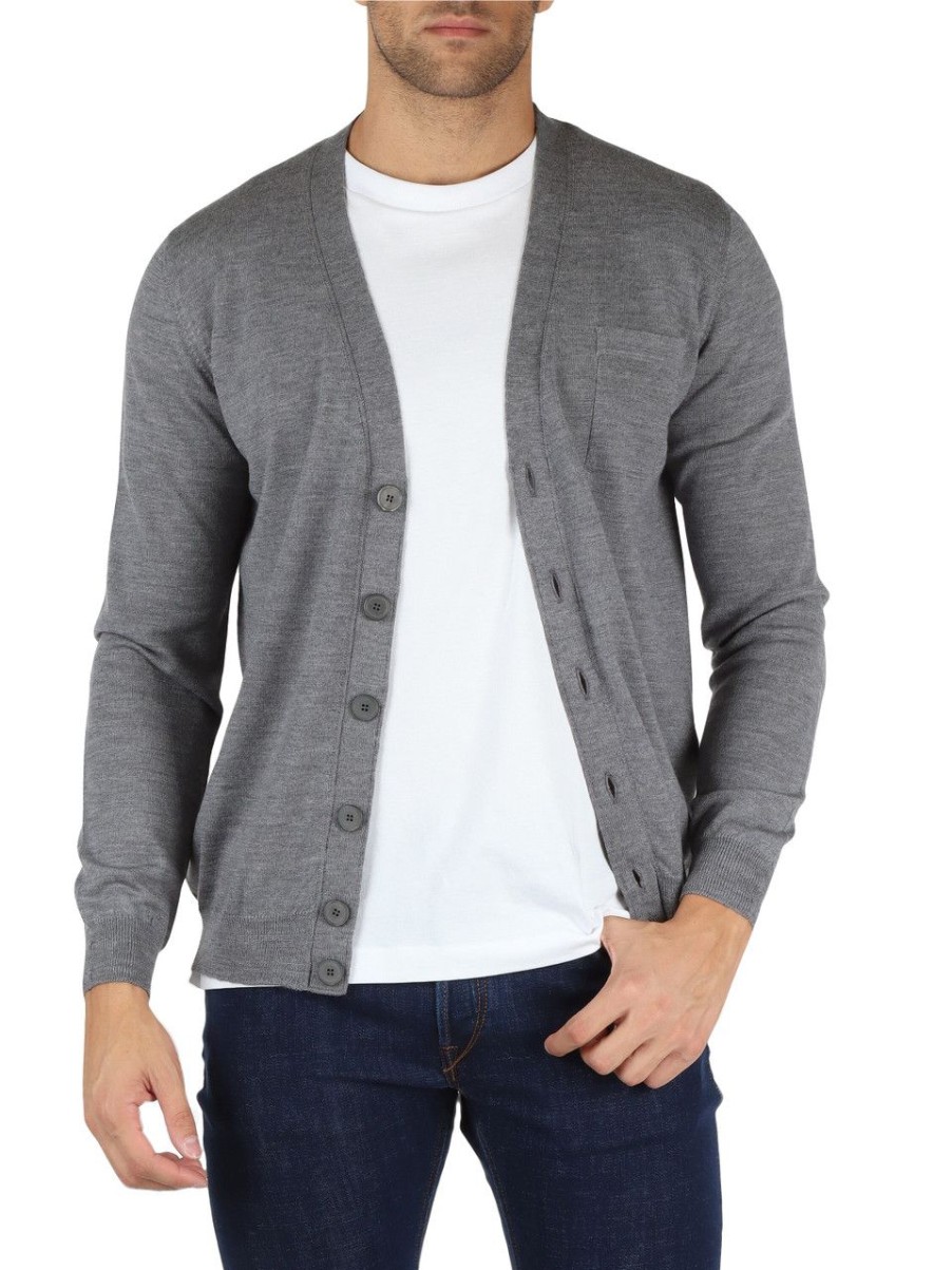 Uomo ALPHA STUDIO | Cardigan Slim Fit In Lana Merino Extrafine Grigio