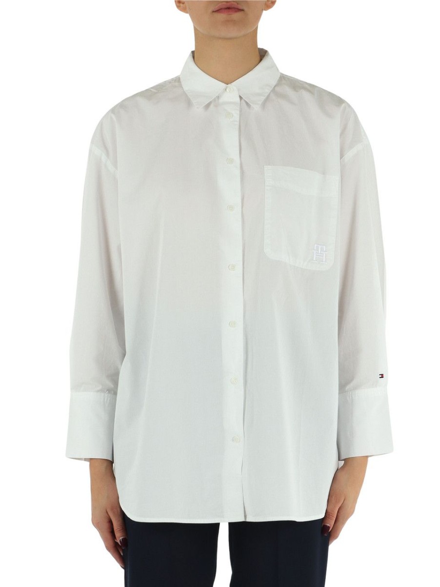 Donna TOMMY HILFIGER | Camicia In Cotone Loose Fit Bianco