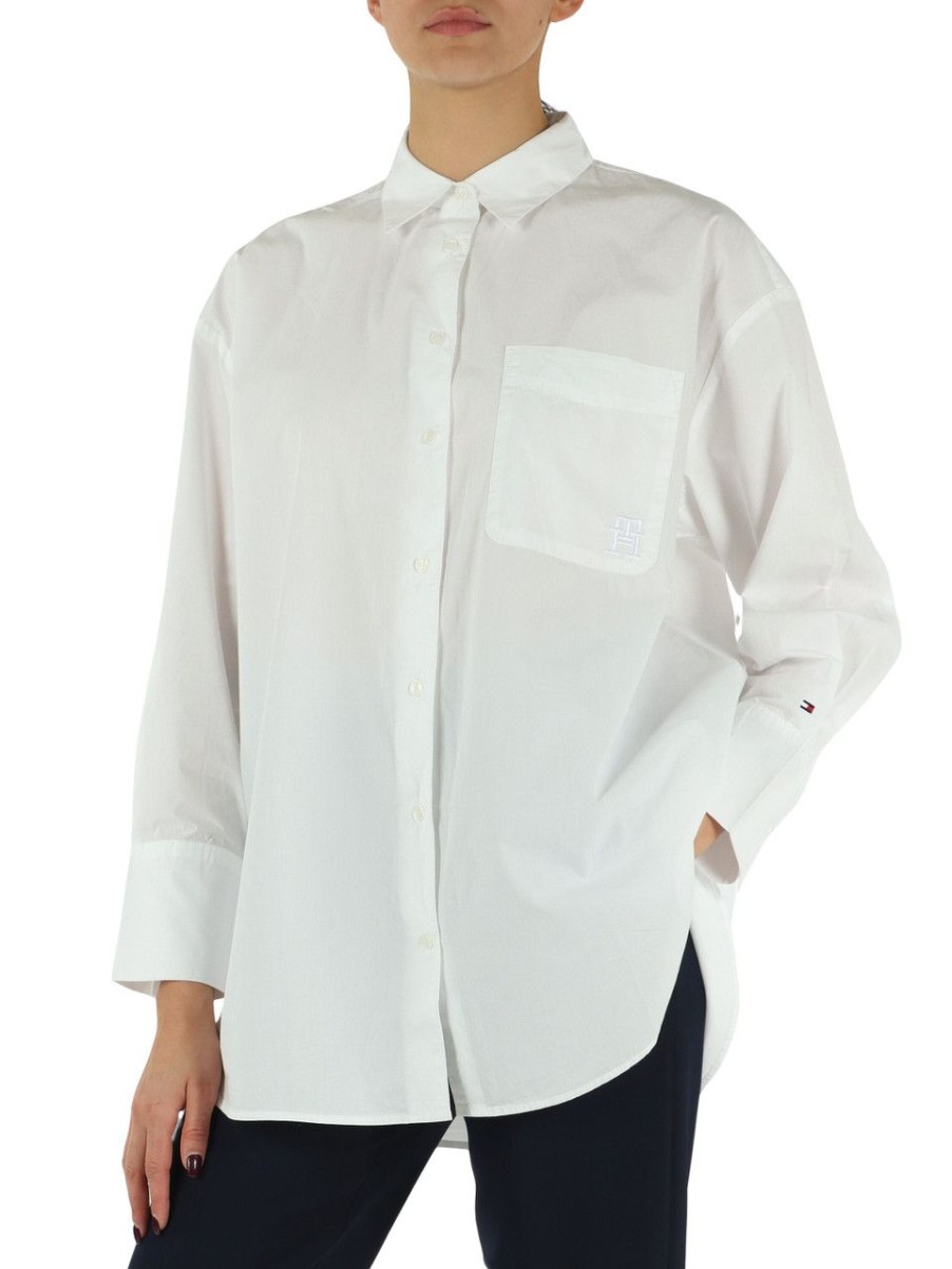 Donna TOMMY HILFIGER | Camicia In Cotone Loose Fit Bianco