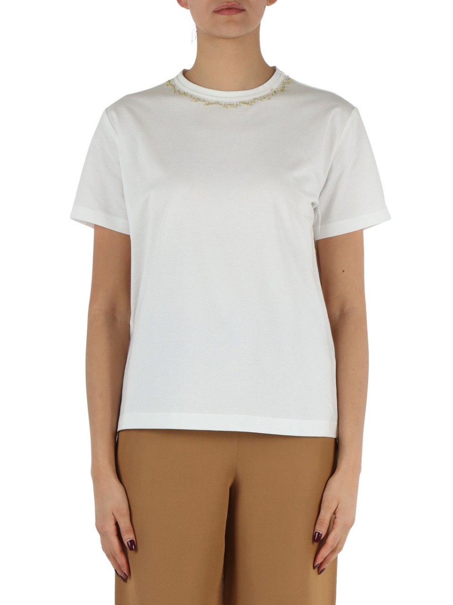 Donna FABIANA FILIPPI | T-Shirt In Cotone Con Perline Bianco