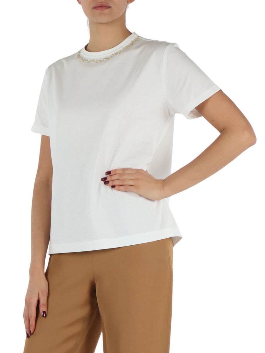 Donna FABIANA FILIPPI | T-Shirt In Cotone Con Perline Bianco