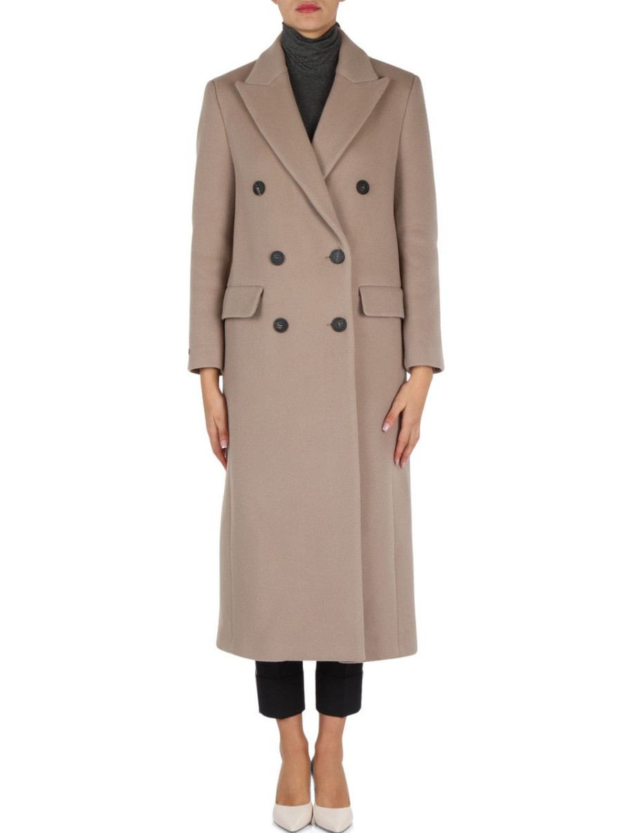 Donna PESERICO | Cappotto Lungo Doppiopetto In Lana Vergine E Cashmere Beige