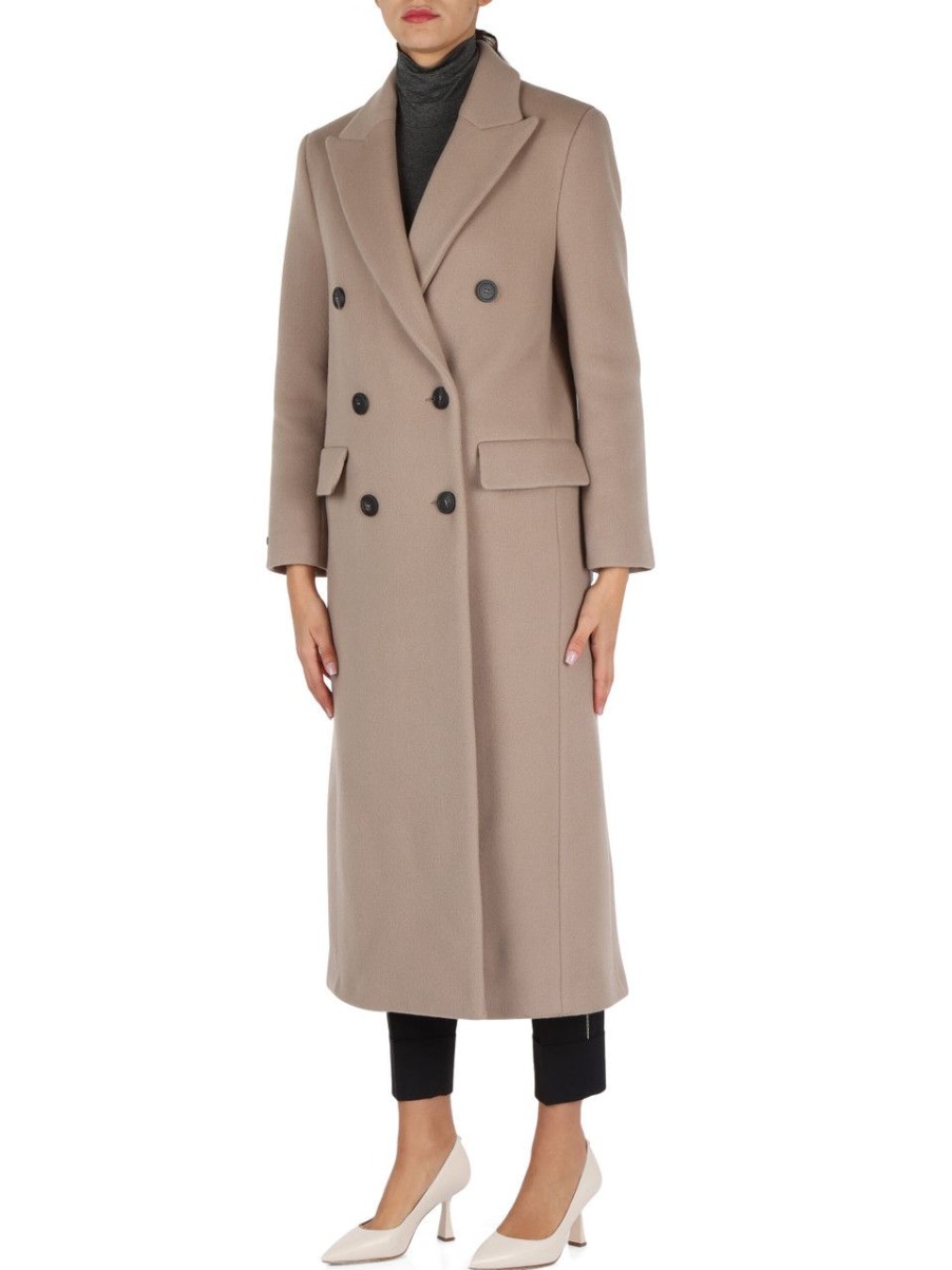 Donna PESERICO | Cappotto Lungo Doppiopetto In Lana Vergine E Cashmere Beige