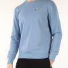 Uomo CHAMPION | Felpa In Misto Cotone Con Ricamo Logo Blu Chiaro