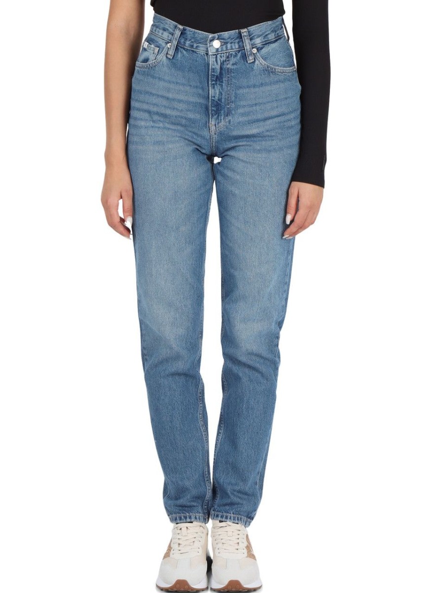 Donna CALVIN KLEIN | Pantalone Jeans Cinque Tasche Mom Fit Blu Chiaro