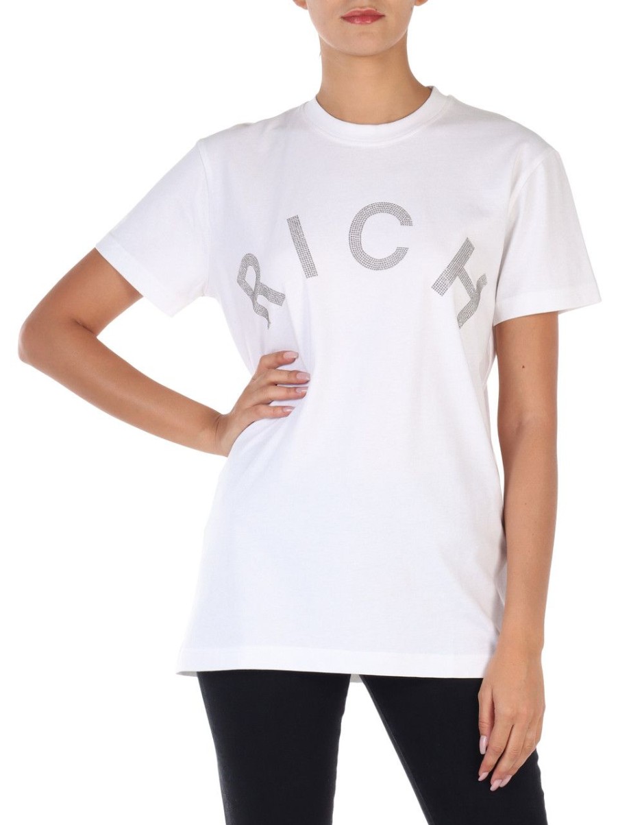 Donna RICHMOND | T-Shirt In Cotone Con Scritta Logo In Strass Bianco