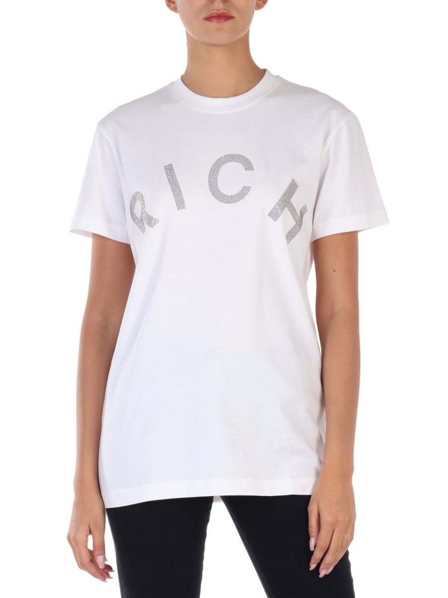 Donna RICHMOND | T-Shirt In Cotone Con Scritta Logo In Strass Bianco