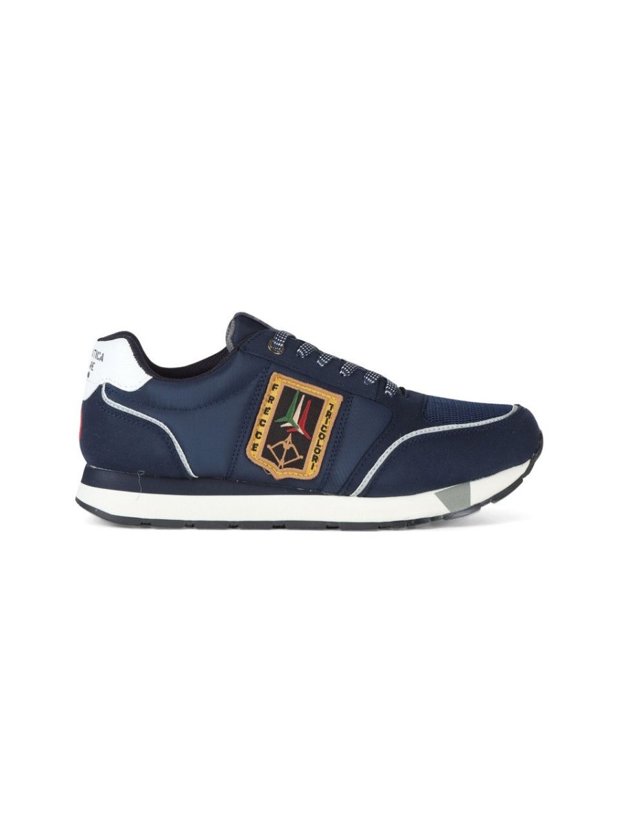 Uomo AERONAUTICA MILITARE | Sneakers In Tessuto Ed Ecopelle Con Patch Logo Blu Scuro