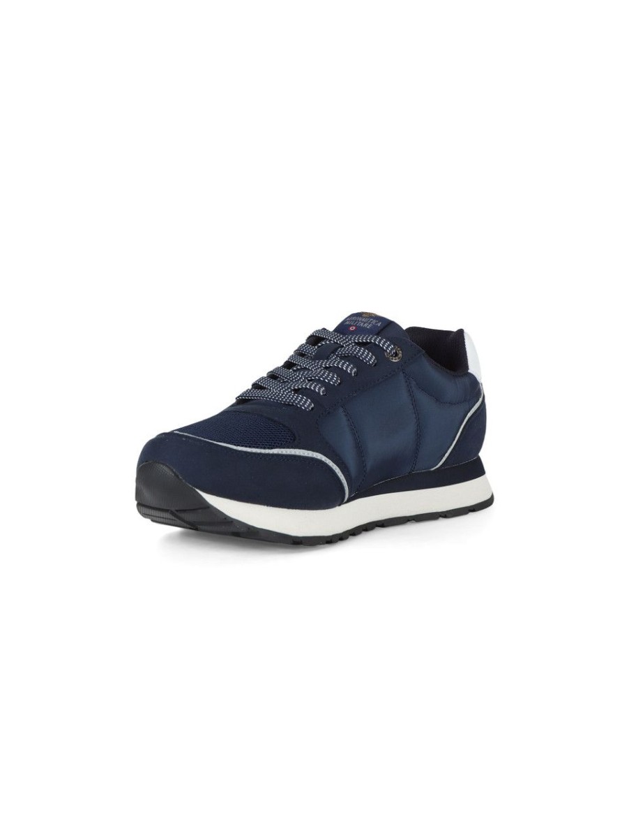 Uomo AERONAUTICA MILITARE | Sneakers In Tessuto Ed Ecopelle Con Patch Logo Blu Scuro