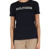 Donna TOMMY HILFIGER | T-Shirt In Cotone Con Ricamo Logo Frontale Blu Scuro