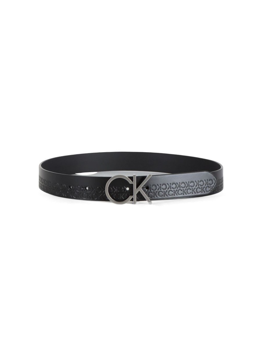 Donna CALVIN KLEIN JEANS | Cintura In Pelle Con Fibbia Logo Nero