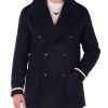 Uomo EMPORIO ARMANI | Cappotto Caban In Lana Vergine Con Dettagli A Contrasto Blu Scuro