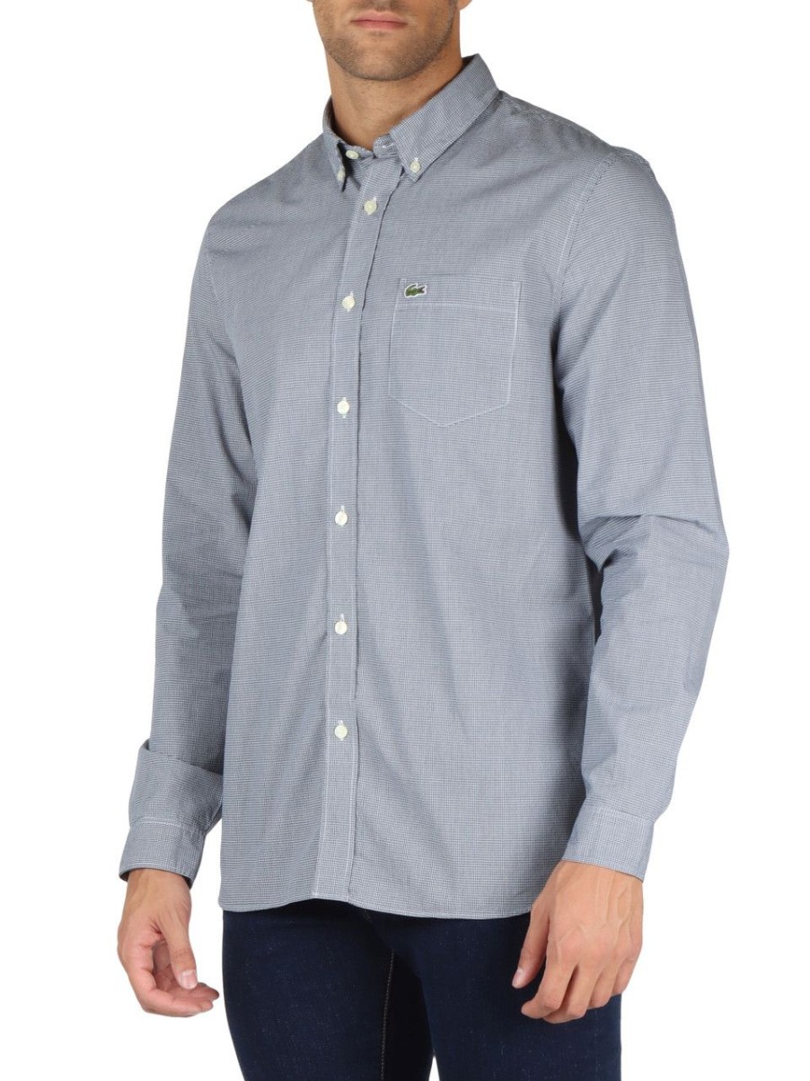 Uomo LACOSTE | Camicia In Cotone Regular Fit Con Taschino Frontale Blu