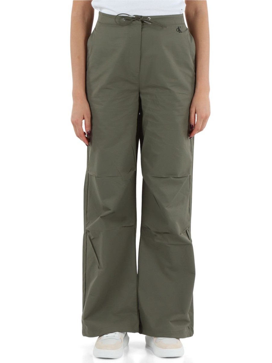 Donna CALVIN KLEIN JEANS | Pantalone Gamba Larga In Tessuto Tecnico Verde Militare