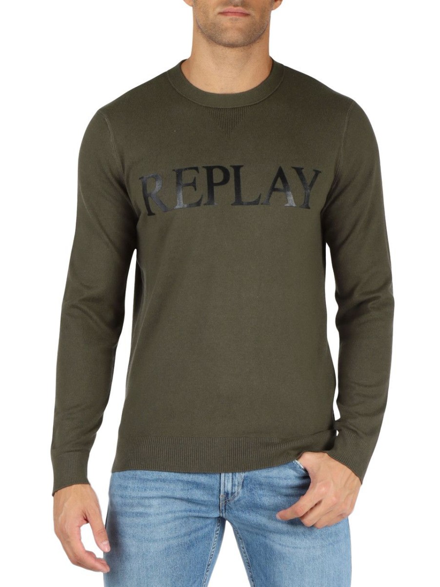 Uomo REPLAY | Maglia Girocollo In Cotone E Cashmere Verde