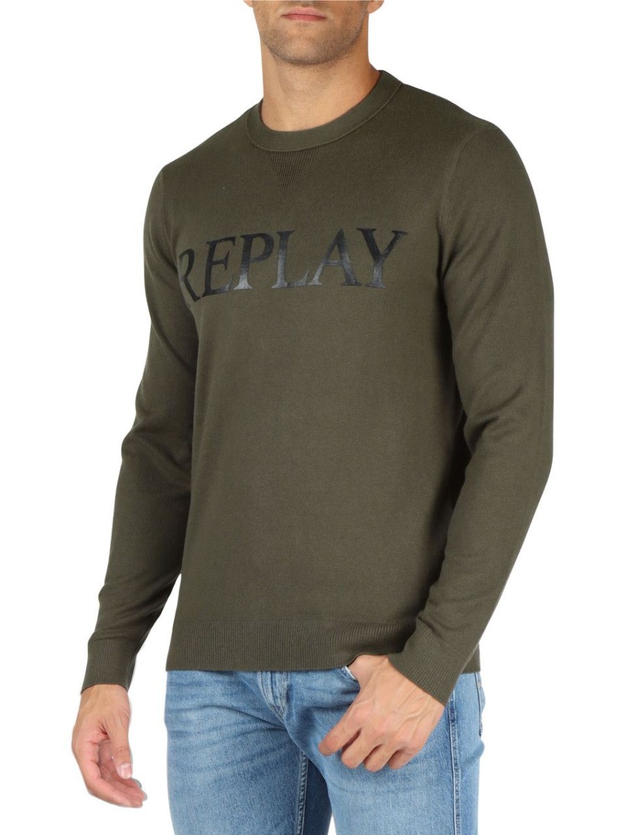 Uomo REPLAY | Maglia Girocollo In Cotone E Cashmere Verde