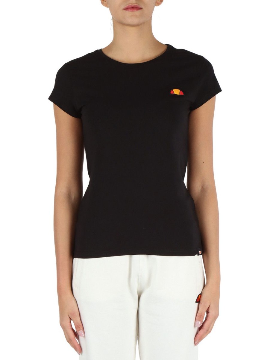 Donna ELLESSE | T-Shirt In Cotone Stretch Con Patch Logo Nero