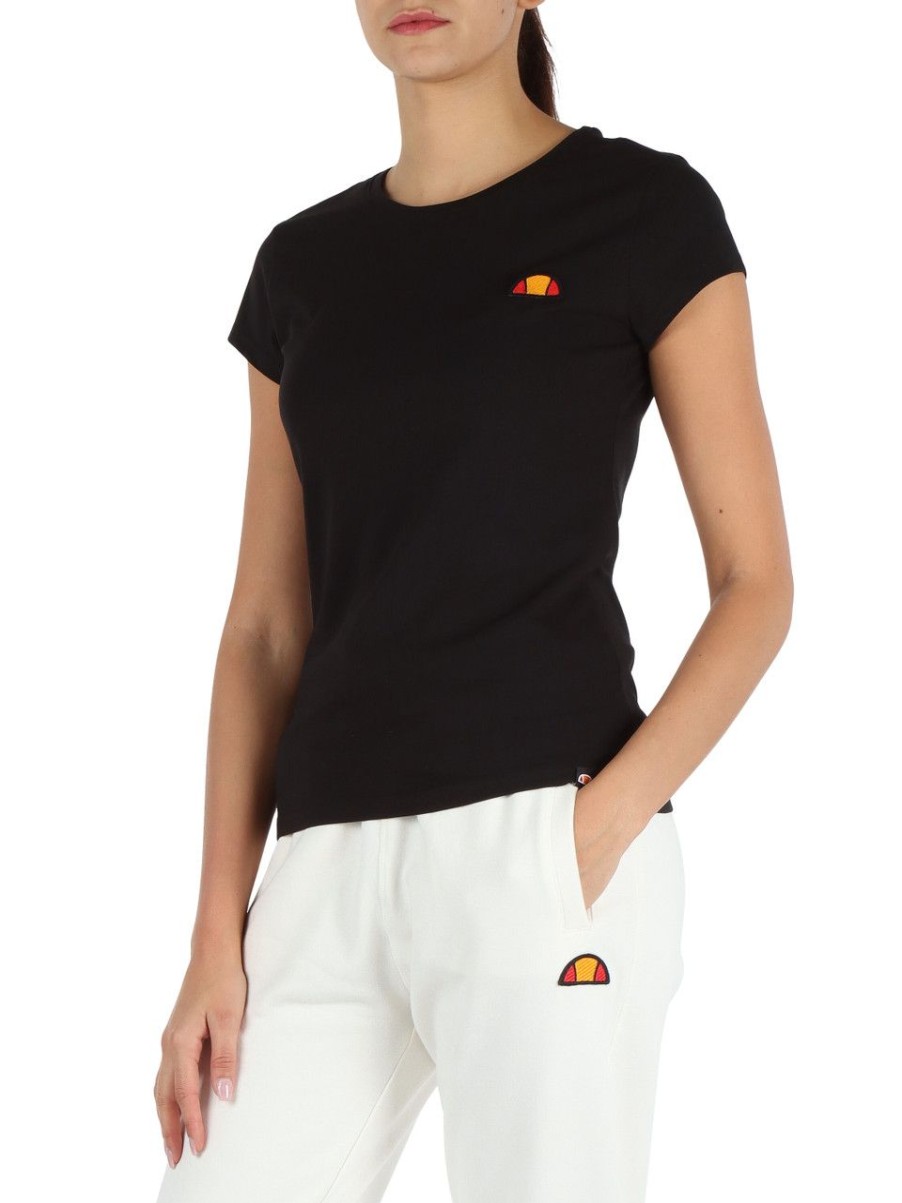 Donna ELLESSE | T-Shirt In Cotone Stretch Con Patch Logo Nero