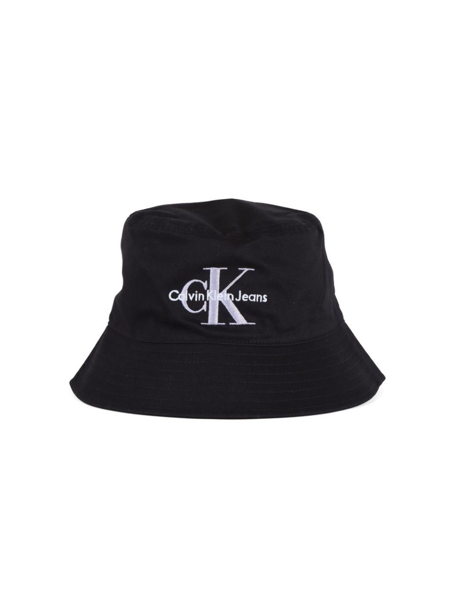 Donna CALVIN KLEIN JEANS | Cappello A Secchiello In Cotone Con Ricamo Logo Nero