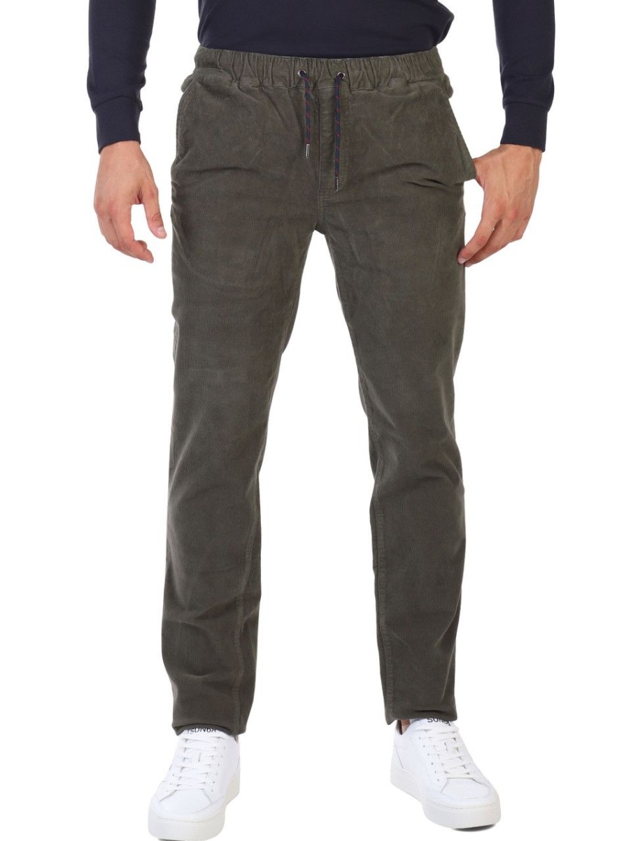 Uomo FRED MELLO | Pantalone Modello Jogger In Velluto A Costine Verde Scuro