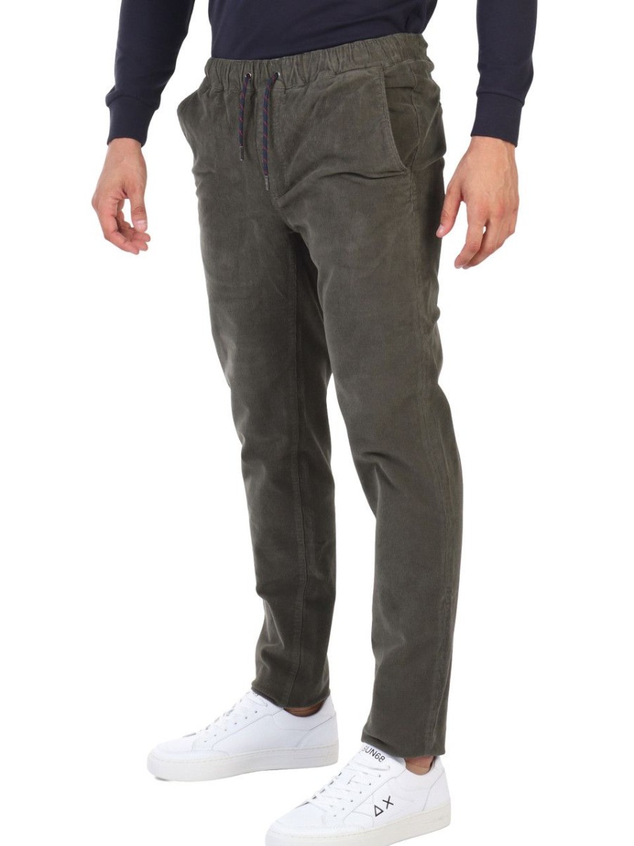 Uomo FRED MELLO | Pantalone Modello Jogger In Velluto A Costine Verde Scuro