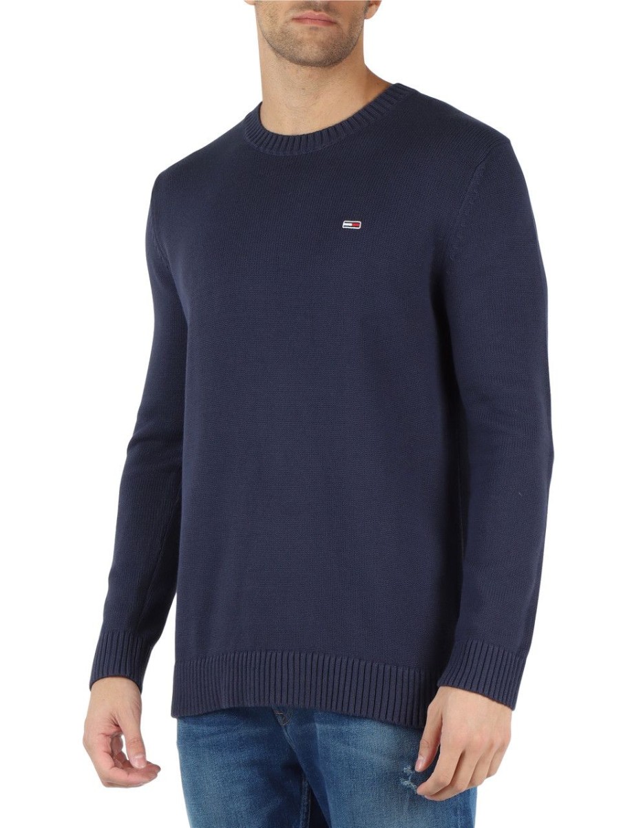 Uomo TOMMY JEANS | Maglia Girocollo In Cotone Con Ricamo Logo Blu