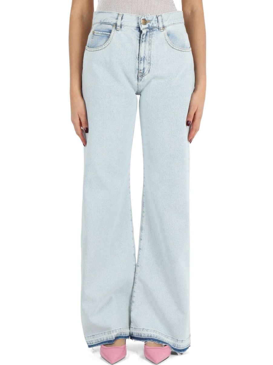 Donna PINKO | Pantalone Jeans Cinque Tasche Wanda Wide Leg Celeste