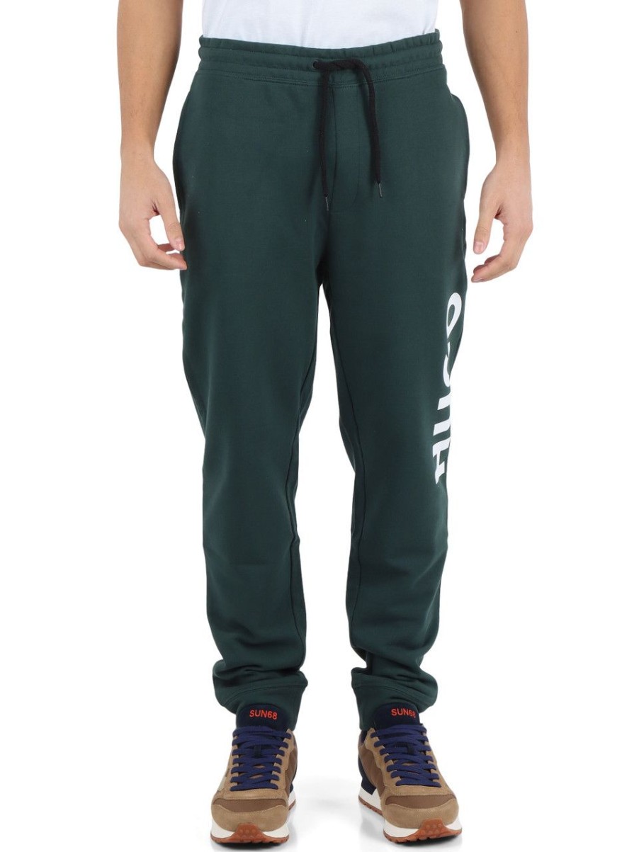 Uomo HUGO | Pantalone Sportivo In Cotone Garzato Con Scritta Logo Verde