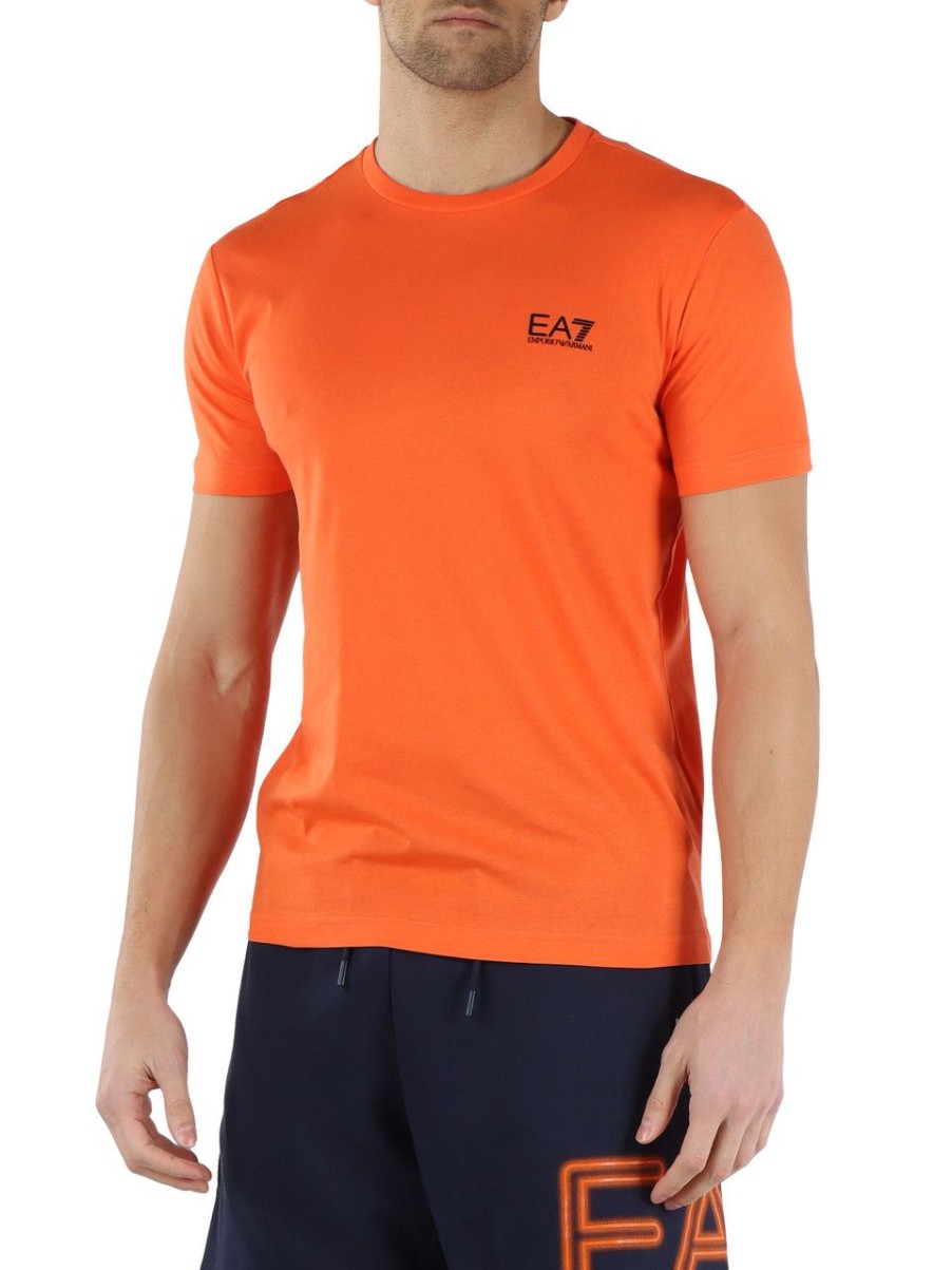 Uomo EA7 | T-Shirt In Cotone Con Stampa Logo Gommata Arancione