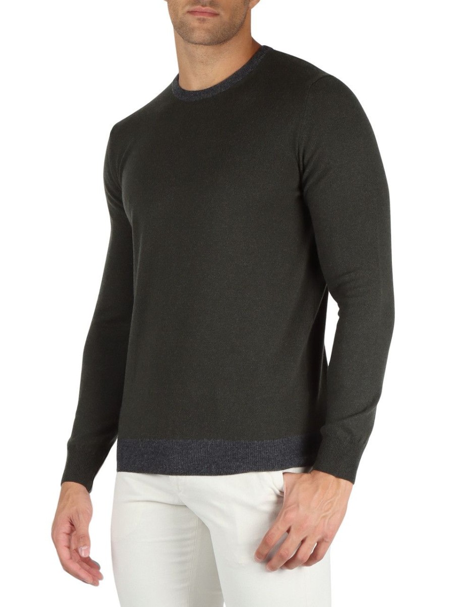 Uomo FAMA | Luxury: Maglia Girocollo In Lana - Seta E Cashmere Verde Scuro