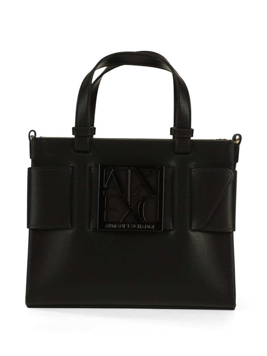 Donna ARMANI EXCHANGE | Borsa A Mano In Ecopelle Con Placca Logo Frontale Nero