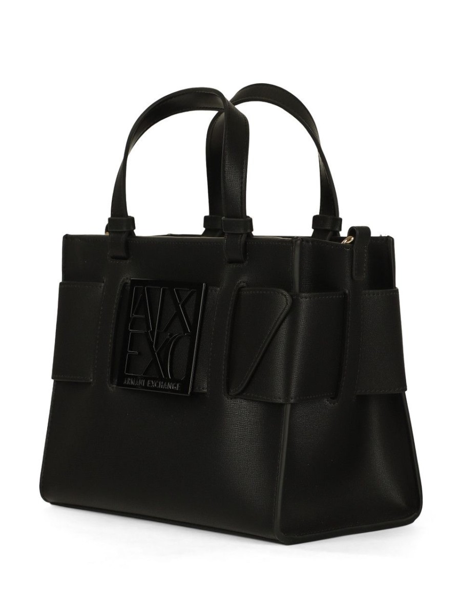 Donna ARMANI EXCHANGE | Borsa A Mano In Ecopelle Con Placca Logo Frontale Nero