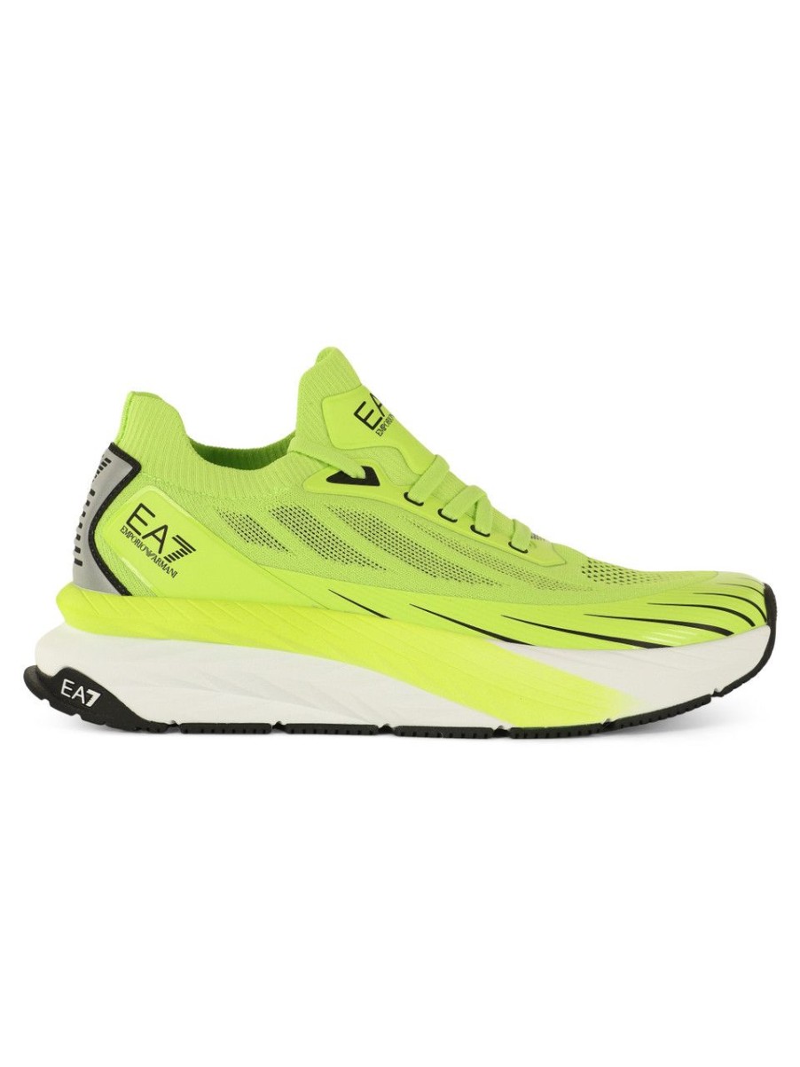 Uomo EA7 | Sneakers In Tessuto Ed Ecopelle Con Stampa Logo Lime