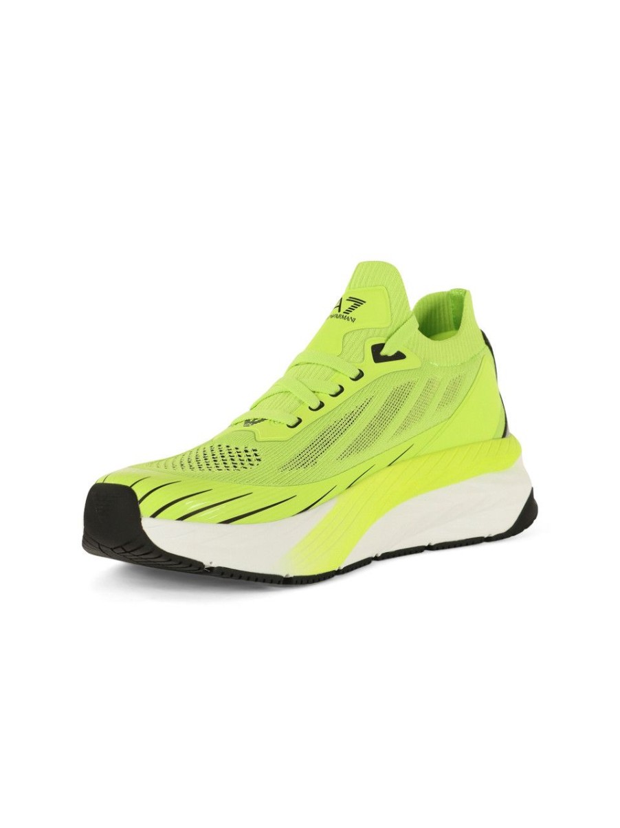 Uomo EA7 | Sneakers In Tessuto Ed Ecopelle Con Stampa Logo Lime